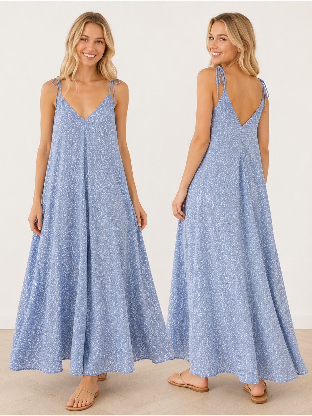 Capture by Evelyn Blue Floral Halter Maxi Dress